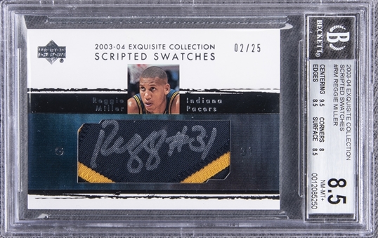2003-04 UD "Exquisite Collection" Scripted Swatches #RM Reggie Miller Signed Card (#02/25) - BGS NM-MT+ 8.5/BGS 9 